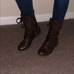 Brown combat boots